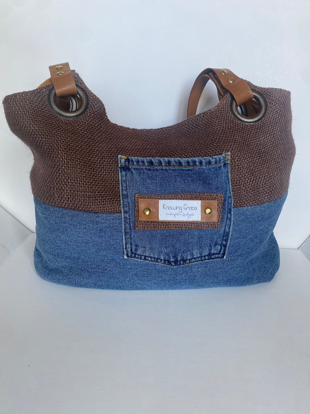 Handsewn Denim + Jute Sustainable Tote Bag
