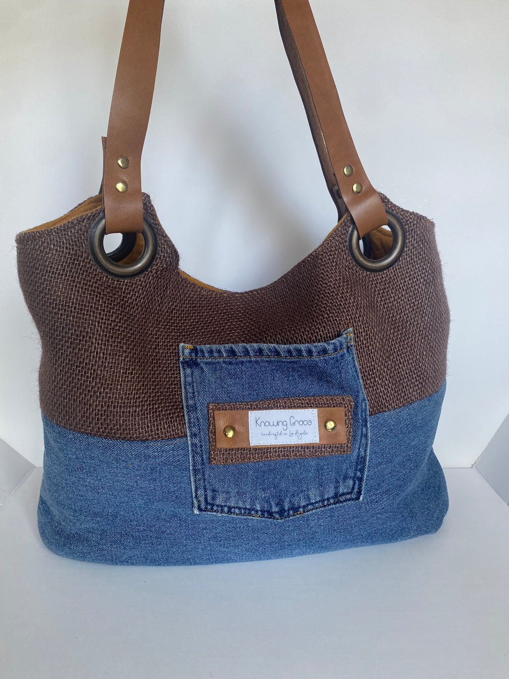 Handsewn Denim + Jute Sustainable Tote Bag