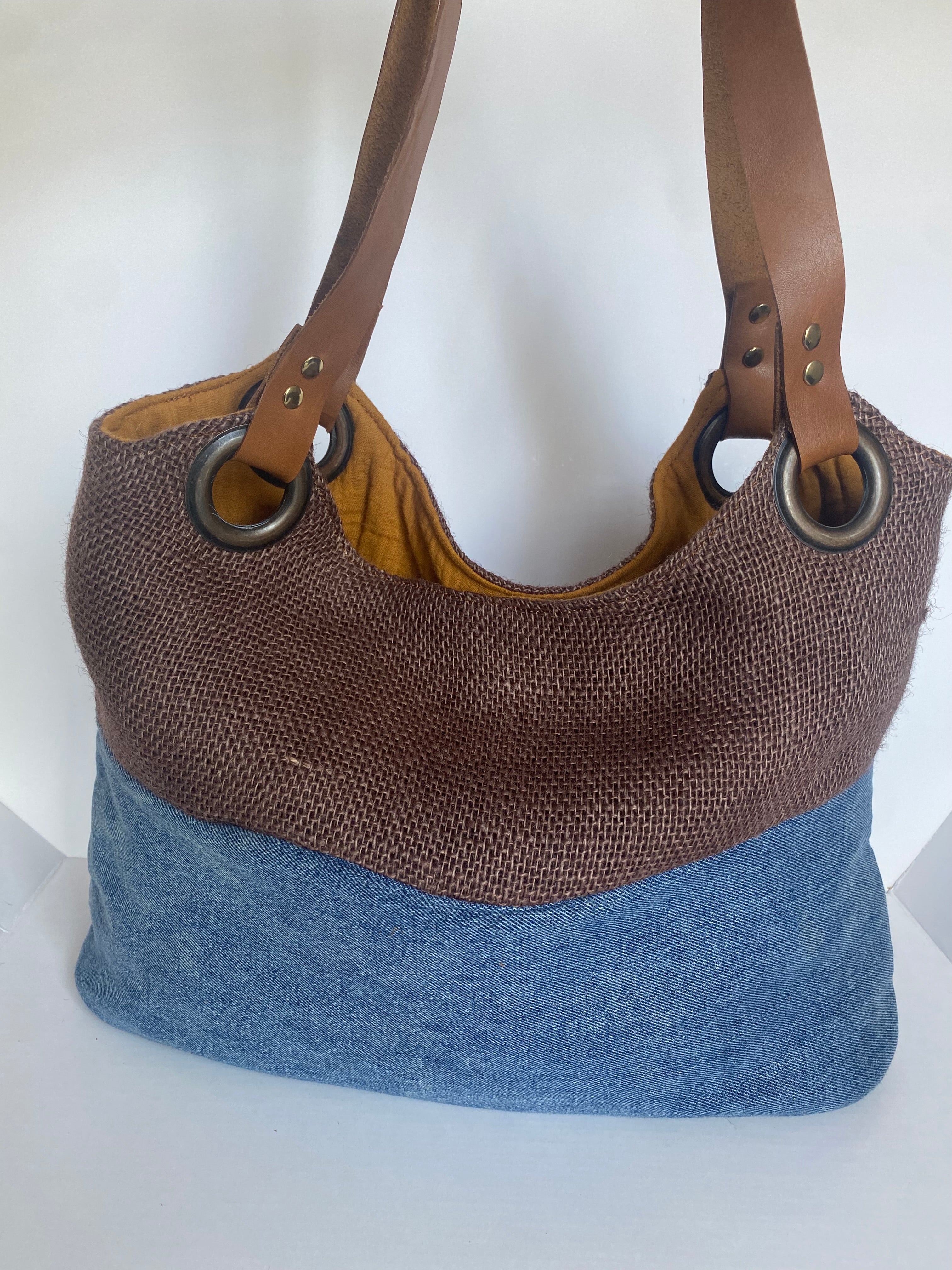 Handsewn Denim + Jute Sustainable Tote Bag